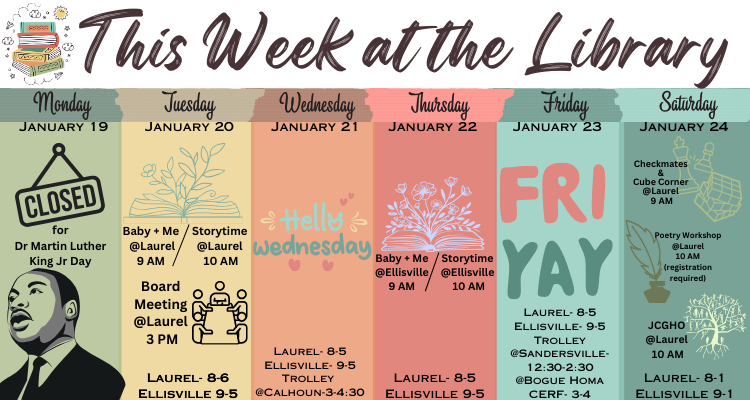 This week at the library. Click the image to go to the calendar.