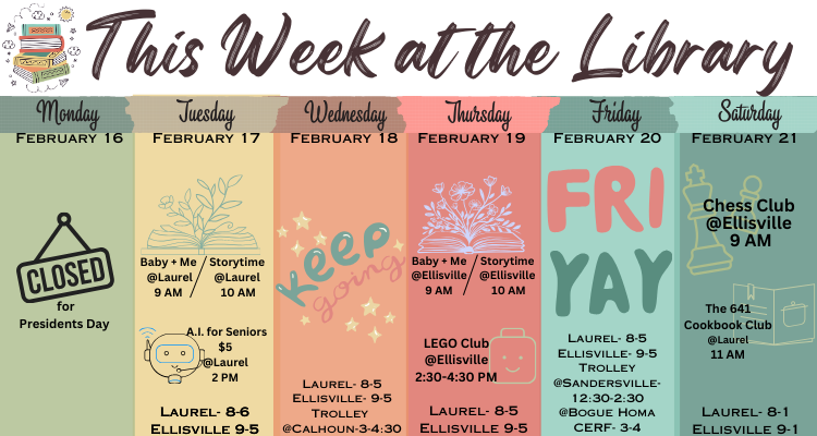 This week at the library. Click the image to go to the calendar.